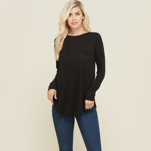 Viamor Women's Black Long Sleeve Long Blouse Stretch Cozy Top - Picture 14 of 14